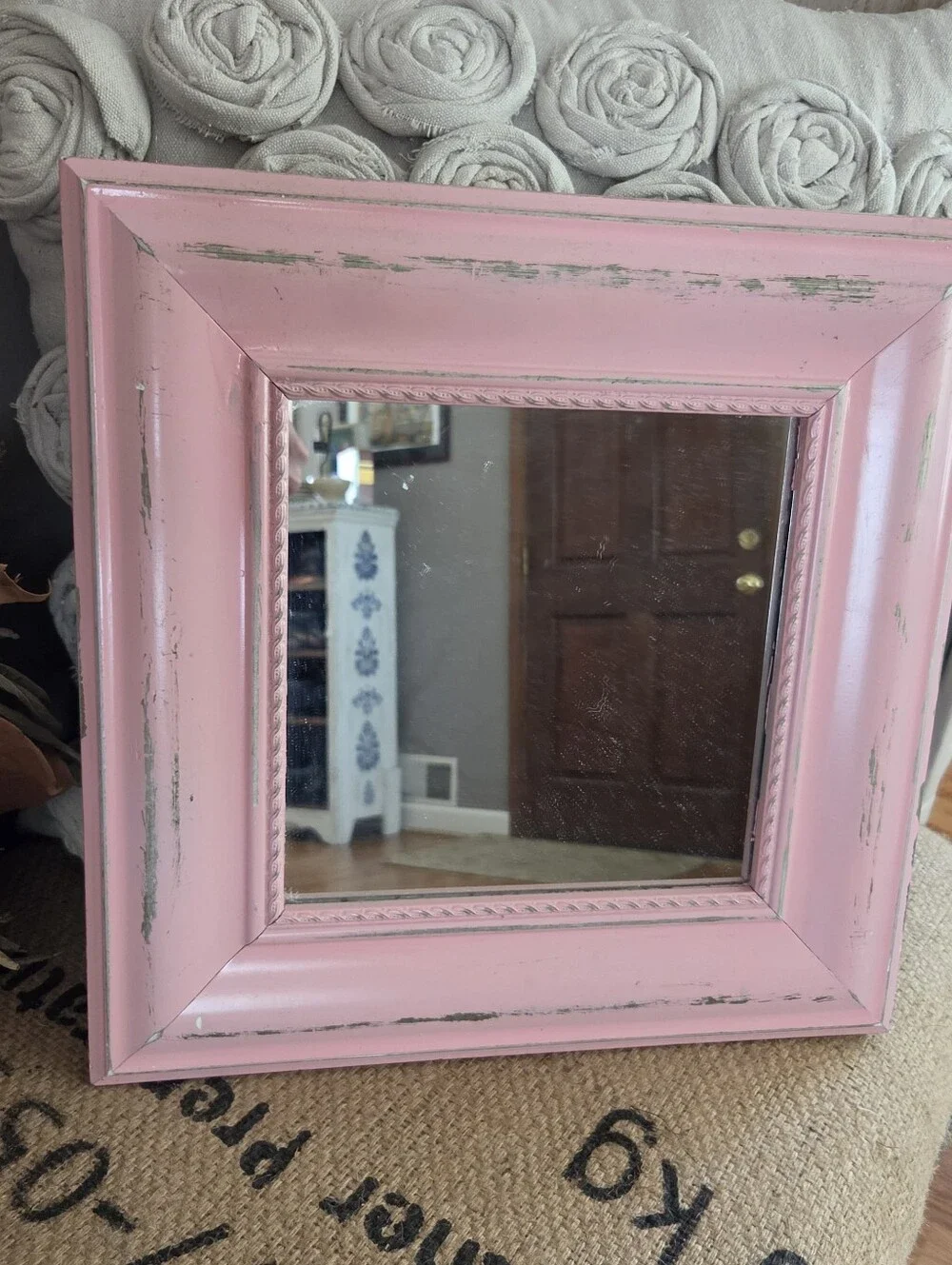 Pink Distressed Square Wall Mirror - Unbranded